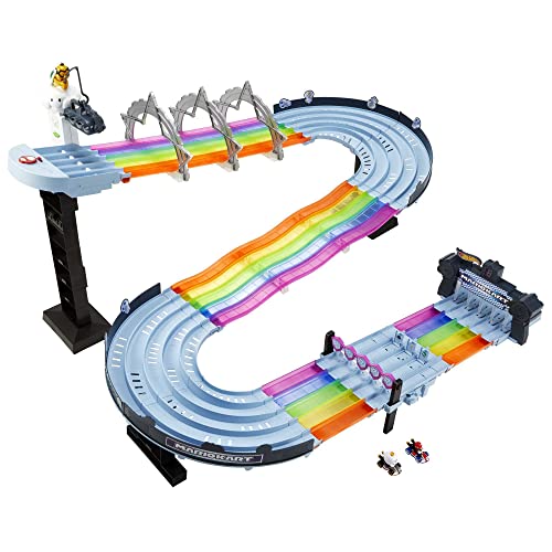 Mario Kart Rainbow Road Raceway 8-Foot Track Set With Lights & Sounds & 2 1:64 Scale Vehicles Race With 5-Track Colorful Course With 2 Configurations Toy Gift For Kid - Track and Vehicle Play Edition