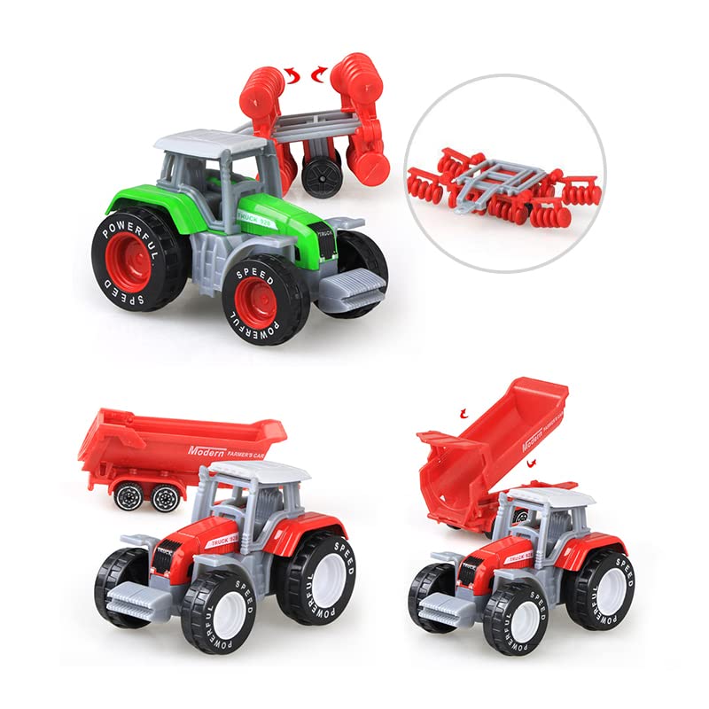 Kid s Farm Tractor Toys With Trailers ,Alloy And ABS Toy Truck Realistic Tractor Vehicle Value Play Set Set Of 4 - Farm and Construction Play Edition