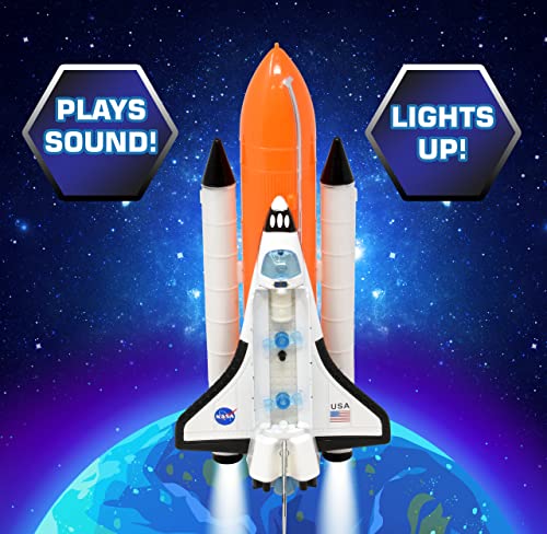 ASA Space Shuttle Toy For Kids Pretend Play 2 Piece Set Rocket Ship With Lights And Sound Diecast Spaceship For Boys Girls Toddlers - Space Exploration Play Edition
