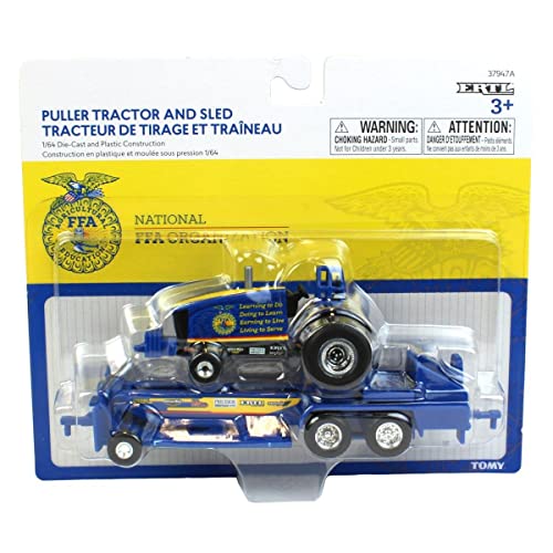 New Set Of 2 1/64 FFA Die-cast Pulling Tractors & Sleds 37480 - Farm and Construction Play Edition