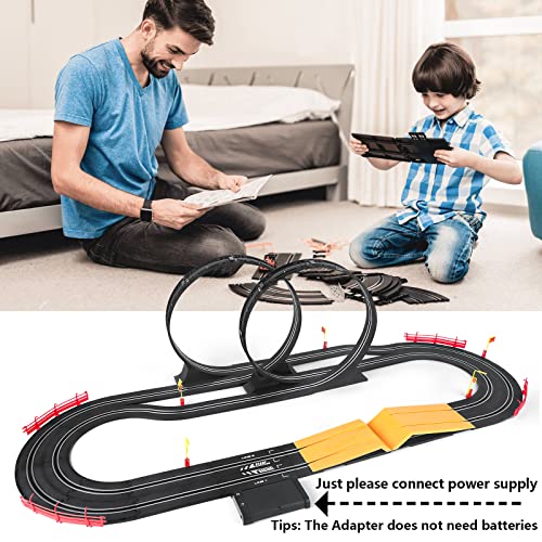 Electric High-Speed Slot Car Race Car Track Sets With 2 1:43 Scale Slot Cars And 2 Hand Controllers With Headlights And Dual Racing Toys Gifts For 6 7 8 9 10 11 12 Boys Girl - Track and Vehicle Play Edition