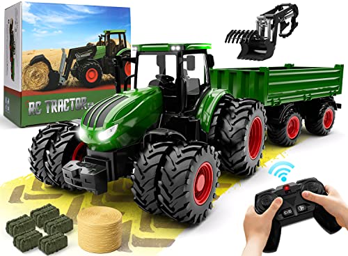 Top 10 Remote Control Tractor Toy Kids RC Tractor Set & Truck And Trailer Front Loader – Metal Car Head/8 Wheel/ Light Toddlers Farm Vehicle Toys For 2 3 4 5 6 7 8 9 Year Old Boys Christmas Birthday Gif - Farm and Construction Play Edition