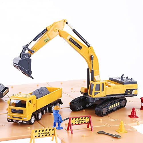 Promo Construction Site Vehicles Toy Set Kids Engineering Playset Tractor Digger Crane Dump Trucks Excavator Cement Steamroller Birthday Gift For 3 4 5 Year Old Toddlers Boys Child - Farm and Construction Play Edition