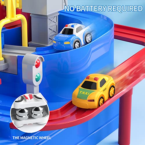 Kids Race Track Toys For Boy Car Adventure Toy For 3 4 5 6 7 Years Old Boys Girls Puzzle Rail Car City Rescue Playsets Magnet Toys W/ 3 Mini Cars Preschool Educational Car Games Gift Toys - Track and Vehicle Play Edition