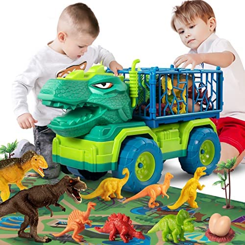 Budget Dinosaur Truck Toys For Kids 3-5 Years Tyrannosaurus Transport Car Carrier Truck With 8 Dino Figures Activity Play Mat Dinosaur Eggs Capture Jurassic Dinosaur Play Set For Boys And Girls - Track and Vehicle Play Edition