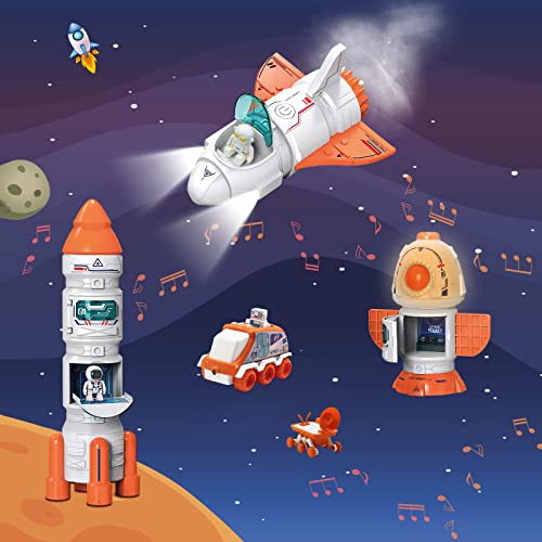 Space Toy For Kids Rocket Ship Toys With Space Shuttle Astronaut Figures Space Rover Spaces Station 5 In 1 Spaceship Toy For Boys 3-8 Aerospace Model Space Figure Toys With Sound & Ligh - Space Exploration Play Edition