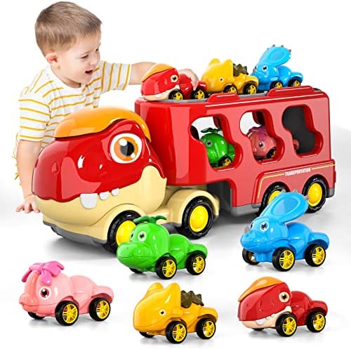 New Dinosaur Truck Toys For Kids 3-5 Years Cars Toys For Toddler 1-3 6 In 1 Jurassic Dinosaurs Trucks Toys Semi Truck Toy Car For Boys And Girls Age 2-3 well-suited Gift For Baby & Toddler Toys - Track and Vehicle Play Edition