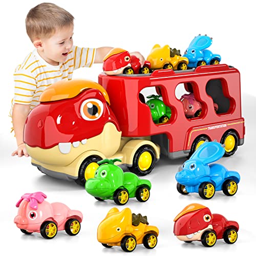 New Dinosaur Truck Toys For Kids 3-5 Years Cars Toys For Toddler 1-3 6 In 1 Jurassic Dinosaurs Trucks Toys Semi Truck Toy Car For Boys And Girls Age 2-3 well-suited Gift For Baby & Toddler Toys - Track and Vehicle Play Edition