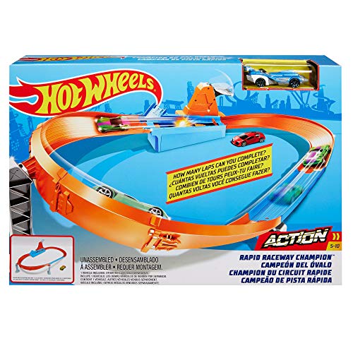 Rapid Raceway Champion Action Hot Wheels Championship Track Speed Boost Oval Track Ages 4 And Older - Track and Vehicle Play Edition