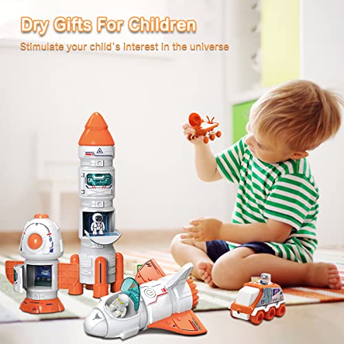 Space Toy For Kids Rocket Ship Toys With Space Shuttle Astronaut Figures Space Rover Spaces Station 5 In 1 Spaceship Toy For Boys 3-8 Aerospace Model Space Figure Toys With Sound & Ligh - Space Exploration Play Edition