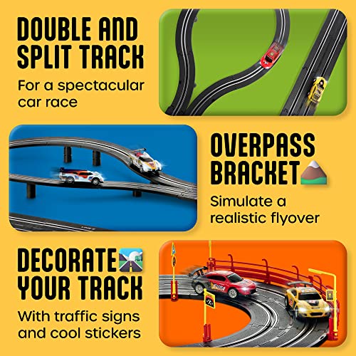 Slot Car Race Track Sets – Battery Or Electric Race Car Track With 4 Cars Dual Electric Race Track W/ 2 Remotes Lap Counter & Lights For Girls & Boys Age 8-12 - Track and Vehicle Play Edition