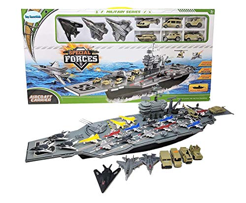 Deals 33 Inch Aircraft Carrier With Soldiers Jets Military Vehicles (18 Fighter Jets) - Farm and Construction Play Edition