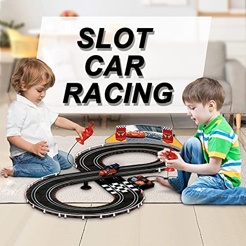 Electric Racing Tracks Loop Circuit Track Set Lightning McQueen Toys And Storm Battery-Powered Including 2 Slot Cars 1:43 Scale With Dual Racing And 2 Controllers - Track and Vehicle Play Edition