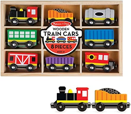 Wooden Train Cars (8 Pcs) – Magnetic Train Wooden Train Toys Train Sets For Toddlers And Kids Ages 3+ - Railway-Themed Play Edition