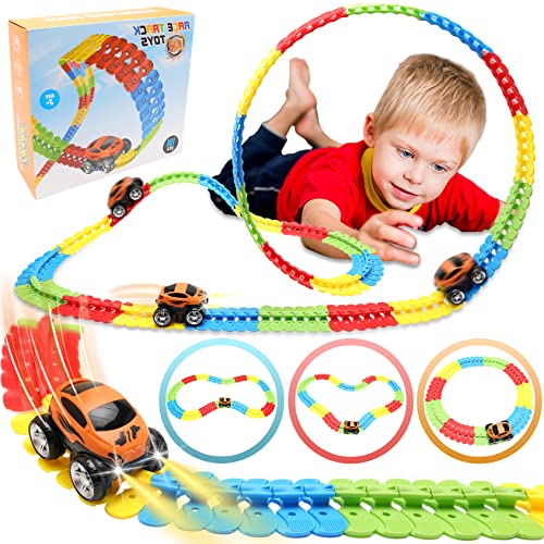Toys For 3 Year Old Boys,Kids Toys For Boys Girls Age 3-5,184 PCS Toddler Toys Race Car Track Set With Flexible Track Create A Road Race,DIY Magic Car Toys For 3 4 5 Year Old Christmas Birthday Gifts Red Green Yellow - Track and Vehicle Play Edition