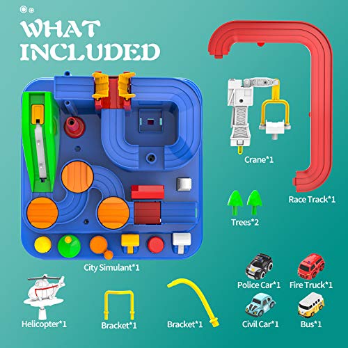 Toddler Toys For 3 4 5 Years Old Boys Girls Car Adventure Toys City Rescue With 4 Mini Cars,Race Tracks Car Toys For Boys Age 3-5 Birthday Gifts For 3-5 Year Old Boys Girls 10.2×10.2×7.2in - Track and Vehicle Play Edition