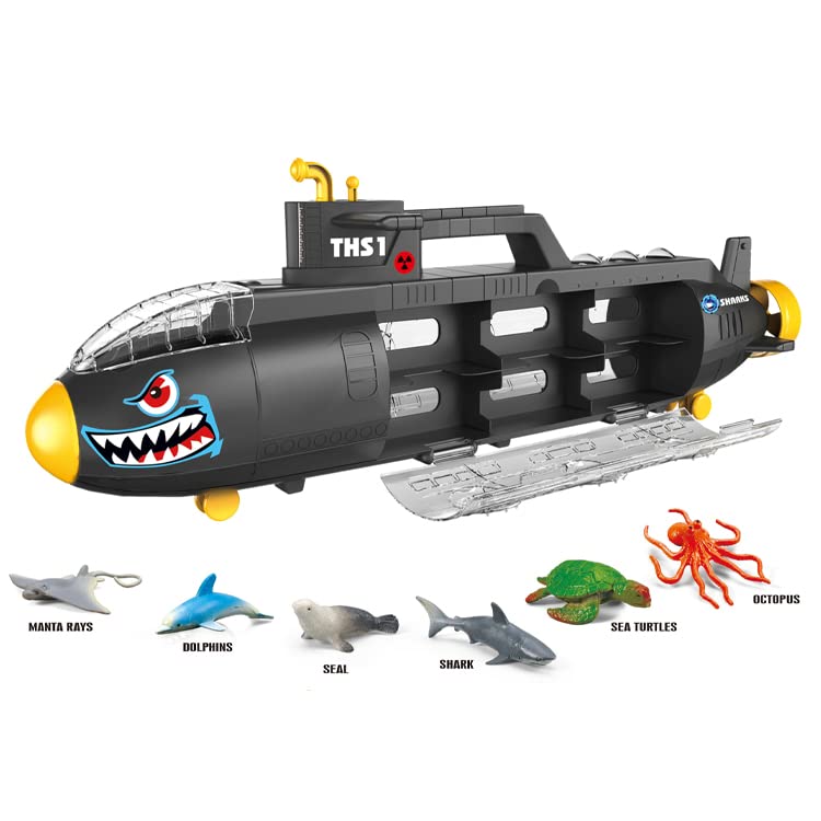 Submarine Toy Shark Car Vehicle Toy W/ 6 Sea Animals And Storage Toys For 3 4 5 6 7 Year Old Ki - Ocean Adventure Play Edition