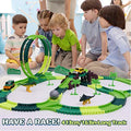 Dinosaur Toys For Kids 3-5 245 Pcs Dino Race Car Track Create A Dinosaur World Road Race With Flexible Train Track Playset 2 Electric Dinosaur Race Cars Toy,well-suited Gift For 3 4 5 Years Old Boys Girls Pink - Track and Vehicle Play Edition