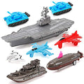 Aircraft Carrier Pullback Mini Military Toy Playset With Fighter Jets Stealth Bomber Tank Warship Submarine (8 Pieces) - Ocean Adventure Play Edition