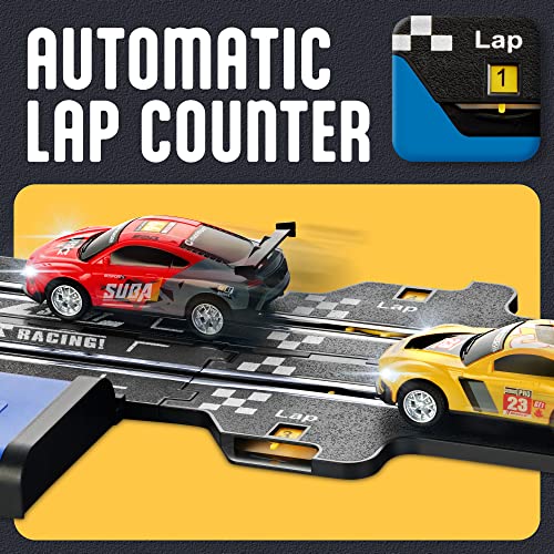 Slot Car Race Track Sets – Battery Or Electric Race Car Track With 4 Cars Dual Electric Race Track W/ 2 Remotes Lap Counter & Lights For Girls & Boys Age 8-12 - Track and Vehicle Play Edition