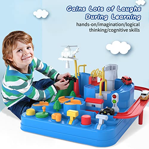 Preschool Educational Car Toys Gifts Puzzle Car Race Tracks Race Track Toys For Boy Car Adventure Toy For 3 4 5 6 7 8 Years Old Kids (Blue Helicopter Car) - Track and Vehicle Play Edition
