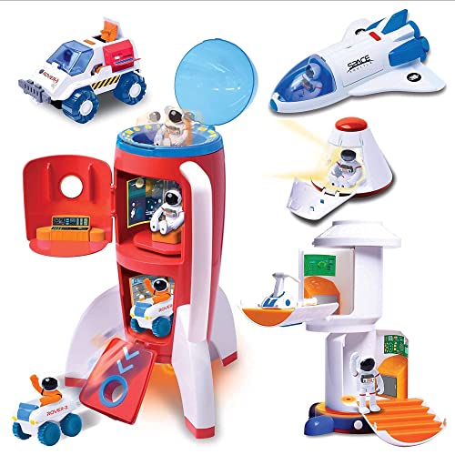 Stro Venture Deluxe Space Playset Toy – Space Shuttle Space Station & Capsule Space Rover & Rocket W/Lights And Sound – Space Toys For Boys And Girls - Space Exploration Play Edition