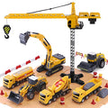 Promo Construction Site Vehicles Toy Set Kids Engineering Playset Tractor Digger Crane Dump Trucks Excavator Cement Steamroller Birthday Gift For 3 4 5 Year Old Toddlers Boys Child - Farm and Construction Play Edition