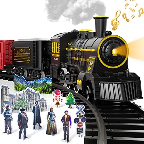 Electric Christmas Train Set For Kids Battery-Powered Train Toys With Sounds Include 4 Cars And 10 Tracks Classic Toy Train Set For 3 4 5 6 Years Old Boys Girls - Railway-Themed Play Edition