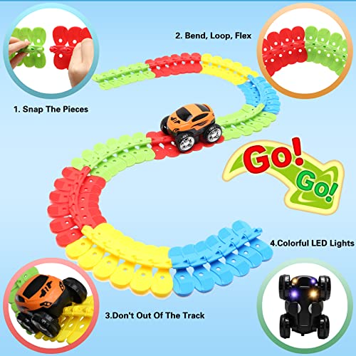 Toys For 3 Year Old Boys,Kids Toys For Boys Girls Age 3-5,184 PCS Toddler Toys Race Car Track Set With Flexible Track Create A Road Race,DIY Magic Car Toys For 3 4 5 Year Old Christmas Birthday Gifts Red Green Yellow - Track and Vehicle Play Edition
