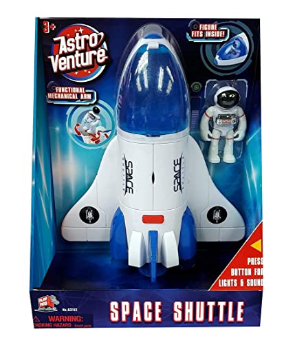 Stro Venture Space Shuttle Toy – Plastic Spaceship For Kids With Lights And Sound – Astronaut Figure Openable Cockpit And Compartment Extended Arm – Fun Space Gift Toys For Any Mission & Adventure - Space Exploration Play Edition