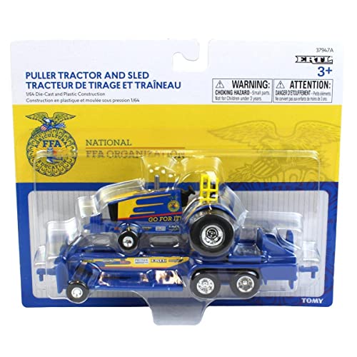 New Set Of 2 1/64 FFA Die-cast Pulling Tractors & Sleds 37480 - Farm and Construction Play Edition