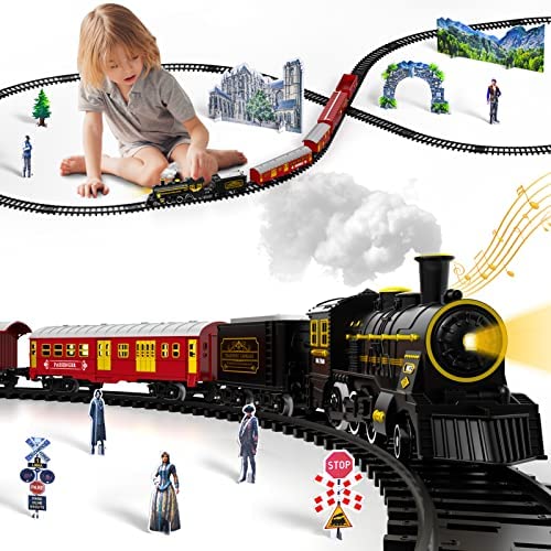 Electric Christmas Train Set For Kids Battery-Powered Train Toys With Sounds Include 4 Cars And 10 Tracks Classic Toy Train Set For 3 4 5 6 Years Old Boys Girls - Railway-Themed Play Edition