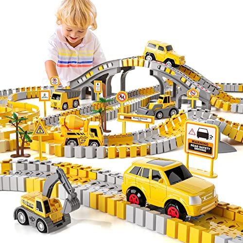 Wholesale IHaHa 236 PCS Construction Toys Race Tracks For Boys Kids Toys 6 PCS Construction Car And Flexible Track Playset Create A Engineering Road For 3 4 5 6 Year Old Boys Girls Toys - Track and Vehicle Play Edition