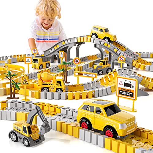 Wholesale IHaHa 236 PCS Construction Toys Race Tracks For Boys Kids Toys 6 PCS Construction Car And Flexible Track Playset Create A Engineering Road For 3 4 5 6 Year Old Boys Girls Toys - Track and Vehicle Play Edition