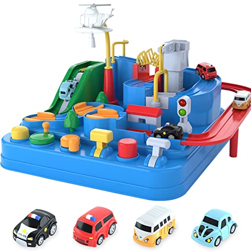 Preschool Educational Car Toys Gifts Puzzle Car Race Tracks Race Track Toys For Boy Car Adventure Toy For 3 4 5 6 7 8 Years Old Kids (Blue Helicopter Car) - Track and Vehicle Play Edition