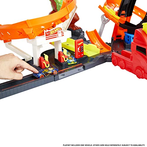 Cheap Toxic Gorilla Slam Gas Station & Tire Repair Shop Playset With Adjustable Launcher Lights & Sounds & 1 1:64 Scale Car Connects To Other Track Sets Gift For Kids 5 Years Old & Up - Track and Vehicle Play Edition