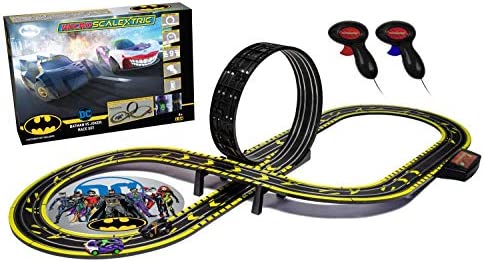 Micro Scalextric Justice League Batman Vs Joker Battery Powered 1:64 Slot Car Race Track Set G1155T Black - Track and Vehicle Play Edition