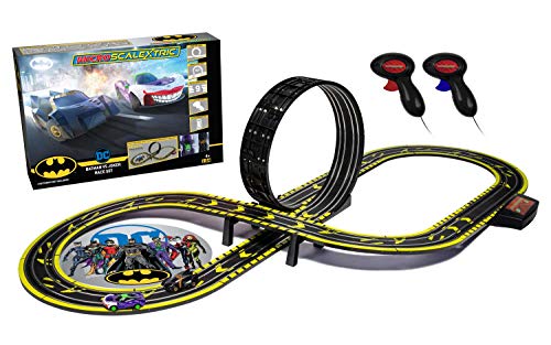 Micro Scalextric Justice League Batman Vs Joker Battery Powered 1:64 Slot Car Race Track Set G1155T Black - Track and Vehicle Play Edition