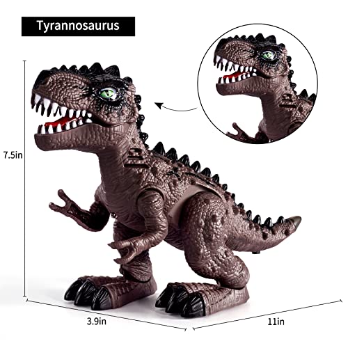 New 3 Pack Electric Walking Dinosaur Toys For Toddlers 2-4 3-5 Years With Roar Sounds And Lights Up Realistic Robot T-Rex Brachiosaurus Stegosaurus Dinosaur Figures For Kids - Track and Vehicle Play Edition
