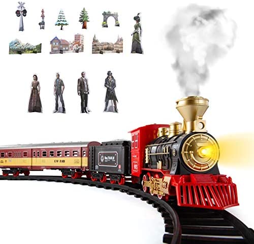 Cheap Train Sets With Steam Locomotive Engine Cargo Car And Tracks Battery Powered Play Set Toy W/ Smoke Light & Sounds For Kids Boys & Girls 3 4 5 6 7 Years Old - Railway-Themed Play Edition