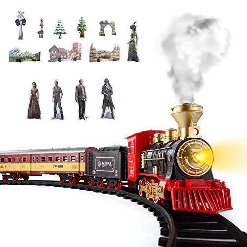 Cheap Train Sets With Steam Locomotive Engine Cargo Car And Tracks Battery Powered Play Set Toy W/ Smoke Light & Sounds For Kids Boys & Girls 3 4 5 6 7 Years Old - Railway-Themed Play Edition
