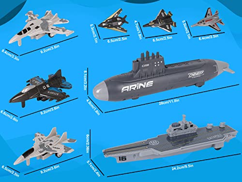 Aircraft Carrier Military Naval Ship Toy Play Set With Small Scale Model Planes Fighter Jets Battleship And Supply Ship For Kids Boy Girl Age 5+ Party Favors Gifts Naval Ship-02 - Ocean Adventure Play Edition