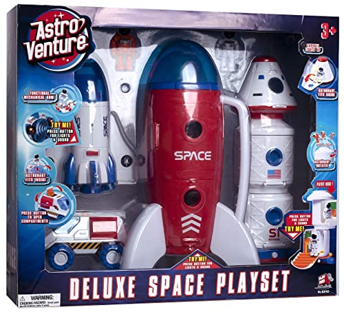 Stro Venture Deluxe Space Playset Toy – Space Shuttle Space Station & Capsule Space Rover & Rocket W/Lights And Sound – Space Toys For Boys And Girls - Space Exploration Play Edition