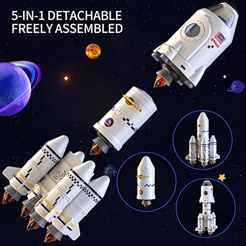 New Space Shuttle Rocket Toys For 3 4 5 6 7 8 9 Years Old Kids Science Educational Toys 5-in-1 STEM Aerospace Toys With 2 Astronauts Projection Lamp Space Adventure Toys Gift For Boys Girls 3+ - Space Exploration Play Edition