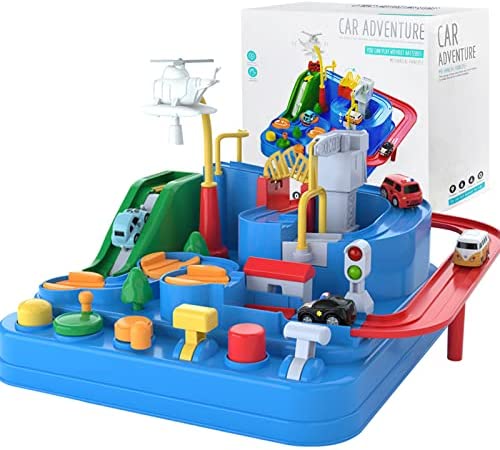 Preschool Educational Car Toys Gifts Puzzle Car Race Tracks Race Track Toys For Boy Car Adventure Toy For 3 4 5 6 7 8 Years Old Kids (Blue Helicopter Car) - Track and Vehicle Play Edition