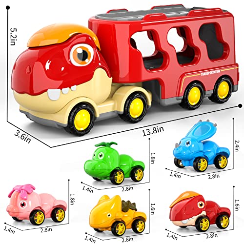 New Dinosaur Truck Toys For Kids 3-5 Years Cars Toys For Toddler 1-3 6 In 1 Jurassic Dinosaurs Trucks Toys Semi Truck Toy Car For Boys And Girls Age 2-3 well-suited Gift For Baby & Toddler Toys - Track and Vehicle Play Edition