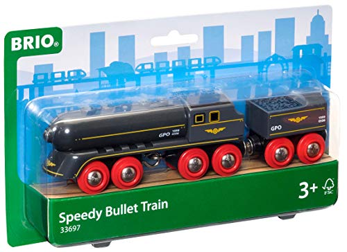 RIO World 33697 – Speedy Bullet Train – 2 Piece Wooden Toy Train Set For Kids Age 3 And Up - Railway-Themed Play Edition