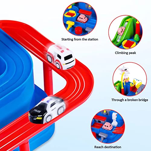 Car Adventure Toys For Kids City Rescue Playsets Magnet Toys W/ 5 Mini Cars Puzzle Rail Car Preschool Educational Car Games Gift For 3 4 5 6 7 Year Old Boys Girls - Track and Vehicle Play Edition