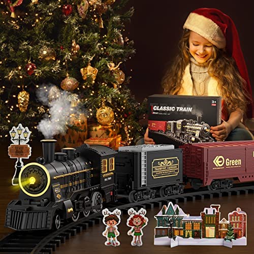 Cheap Train Sets With Steam Locomotive Engine Cargo Car And Tracks Battery Powered Play Set Toy W/ Smoke Light & Sounds For Kids Boys & Girls 3 4 5 6 7 Years Old - Railway-Themed Play Edition