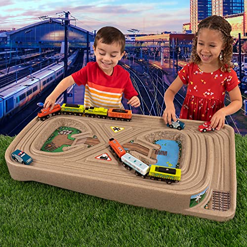 Portable Carry And Go Kids Race Track Toy Car Train Table 2-Sided No Assembly For Children 3 4 5 6 7 Years Old Boys Girls Made In USA - Track and Vehicle Play Edition